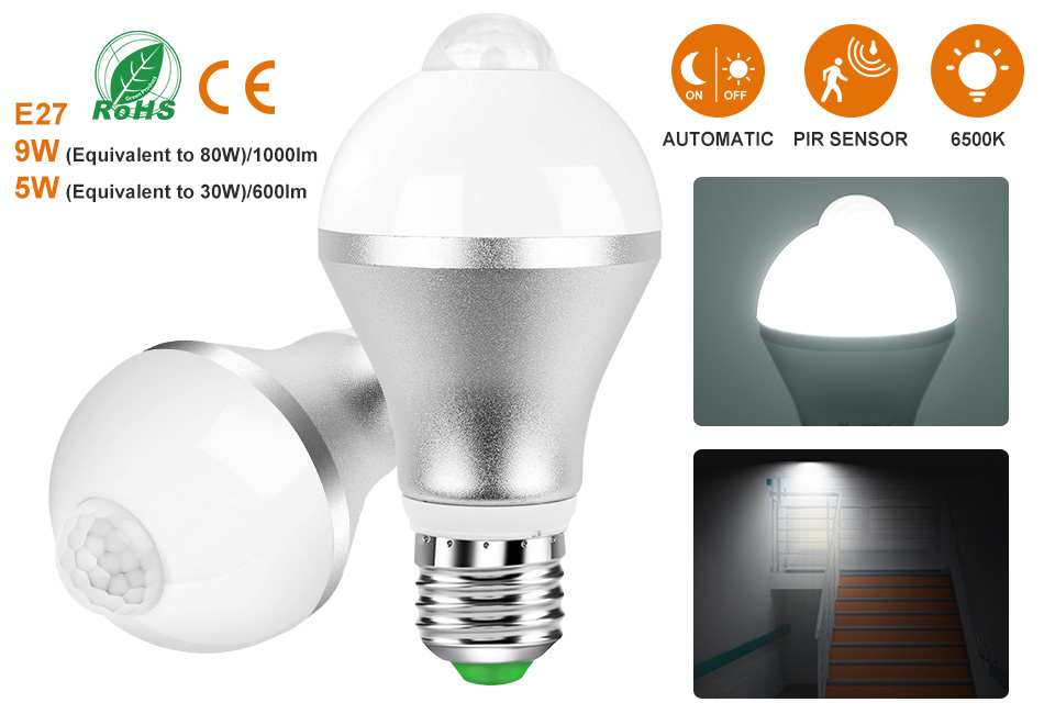 Details About Indoor Outdoor Pir Detector Motion Activated Sensor Led Light Bulb Plug And Play