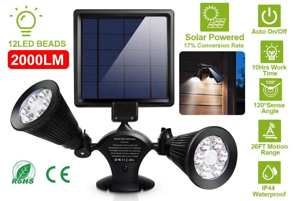 4x 60 LED Solar Power Security Light PIR /& Dusk Dawn Sensor Outdoor Floodlight