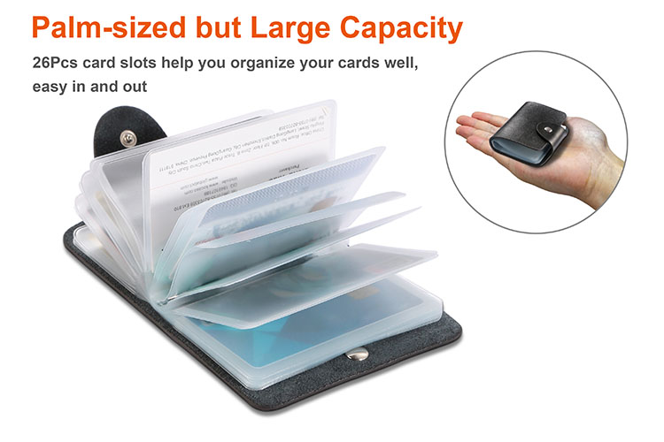 Leather Business ID Credit Card Holder Organizer Snap Closure w// 26 Card Slots