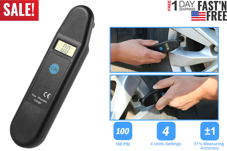 Auto LCD Digital Tire Pressure Gauge 100 PSI Air Release Inflator Tire Tread