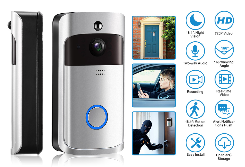 Wireless Wifi Hd Smart Doorbell Video Camera Ring Ir Night Vision
