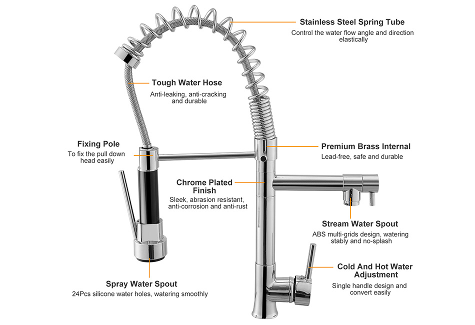 Chrome Kitchen Faucet Swivel Spout Single Handle Sink Pull Out