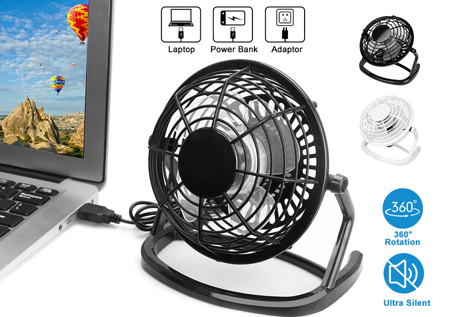 360° Portable Car Desk Fan Mini Fan USB Fan Desktop Desk Silent Laptop PC Quiet