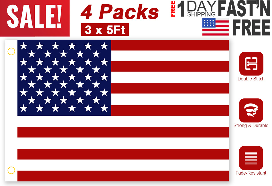 details about 4pcs 3x5 ft american flag u s a u s united states stripes stars brass grommets us flag header