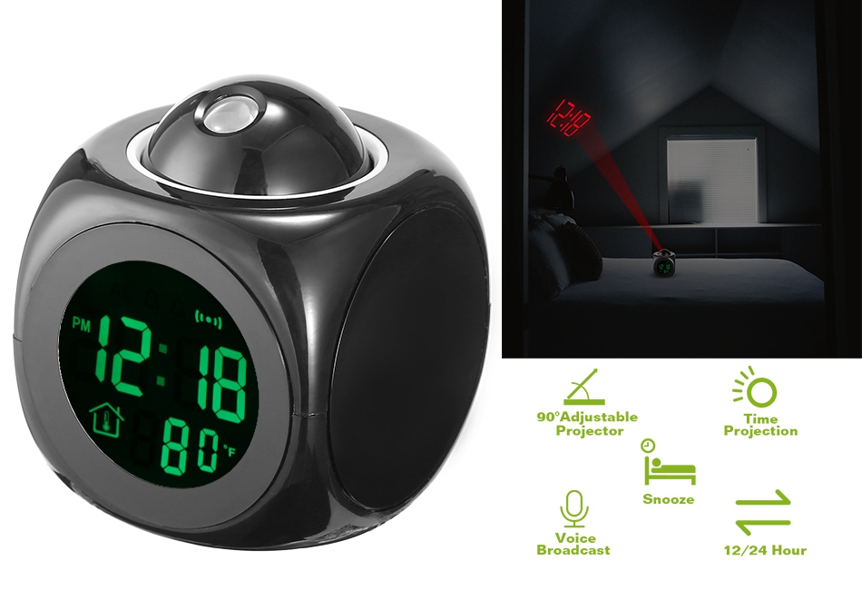 Alarm Clock Led Wall Ceiling Projection Lcd Digital Voice Talking