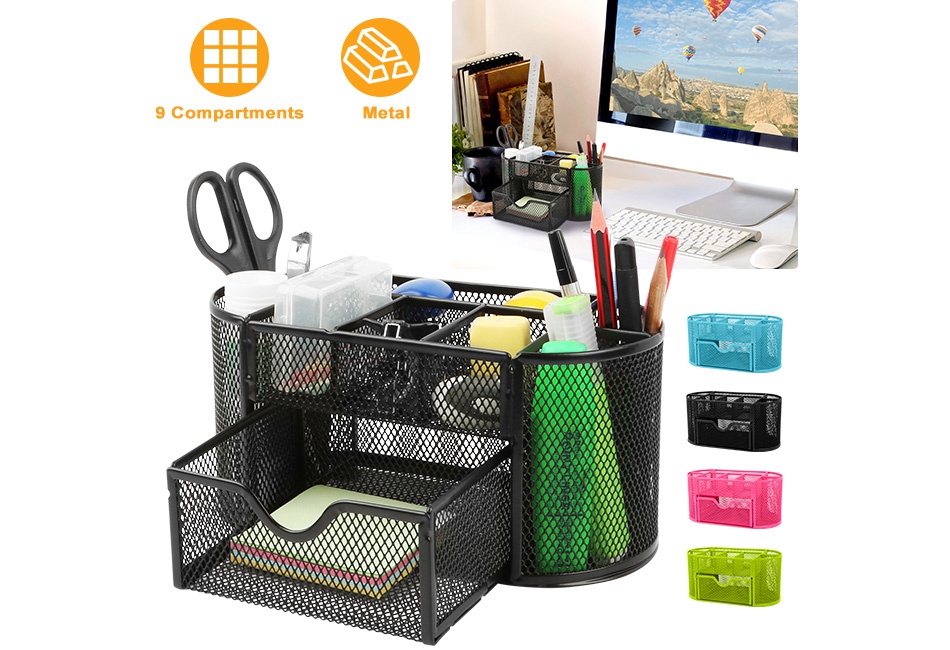 School/Office Supplies Set, iMounTEK Electric Pencil Sharpener and Mesh  Desk Organizer with Drawer, Black 