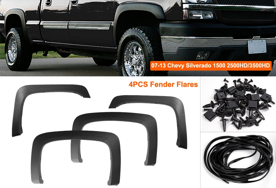 4x PP Fender Flares Wheel Cover For 0713 Chevy Silverado 1500 2500HD