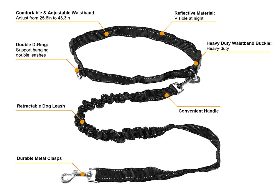 Hands Free Dog Leash Waist Belt Strong Easy Leashes for Small to Large