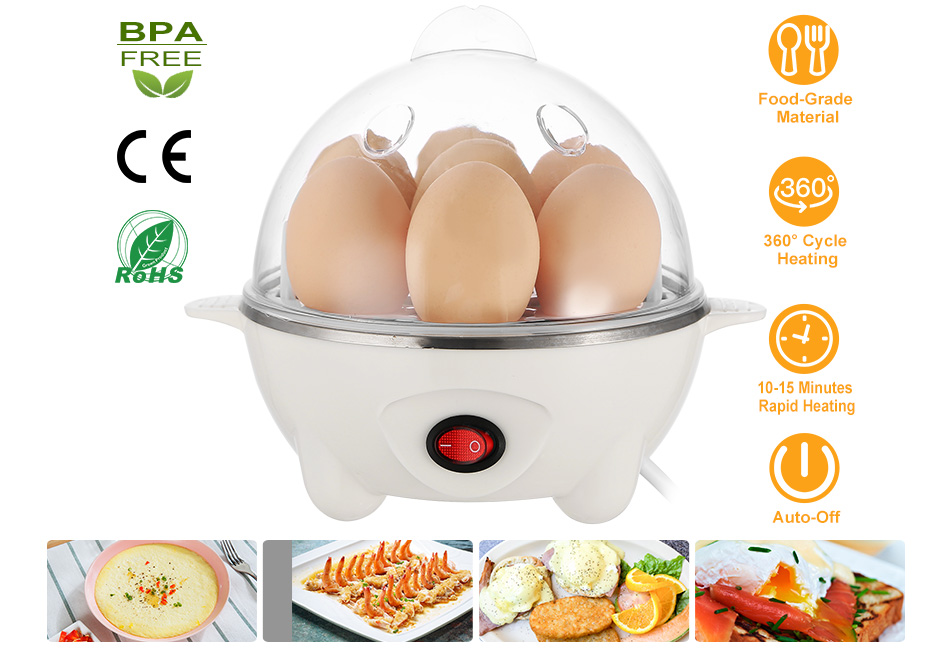 Electric Egg Cooker Steamer w/ Auto-Off Hard Egg Boiler for 7 Eggs Food-grade