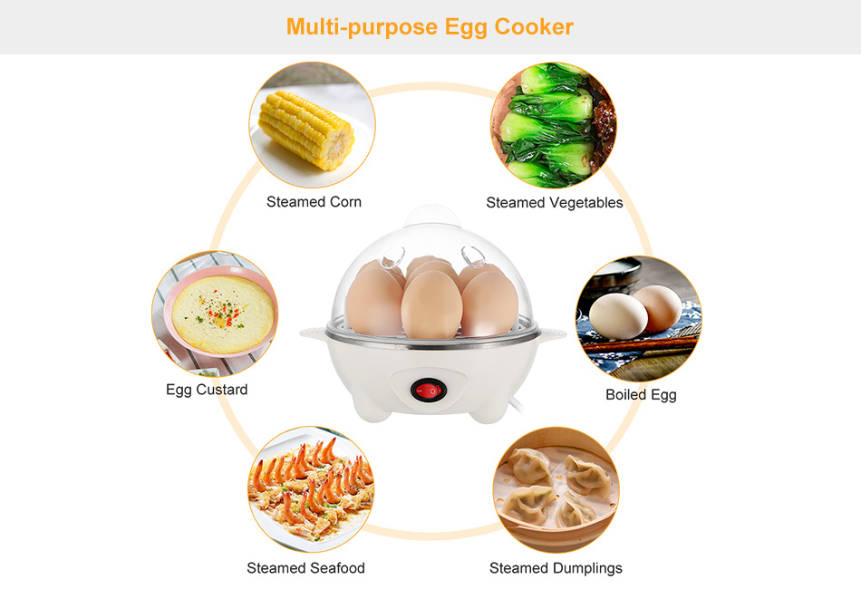 Electric Egg Cooker Steamer w/ Auto-Off Hard Egg Boiler for 7 Eggs Food-grade
