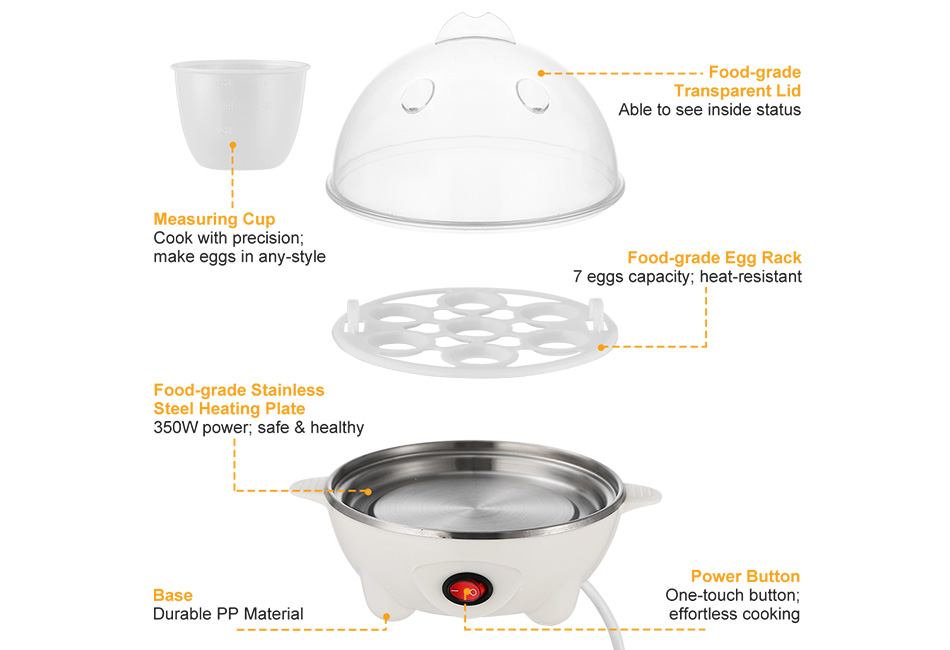 Electric Egg Cooker Steamer w/ Auto-Off Hard Egg Boiler for 7 Eggs Food-grade