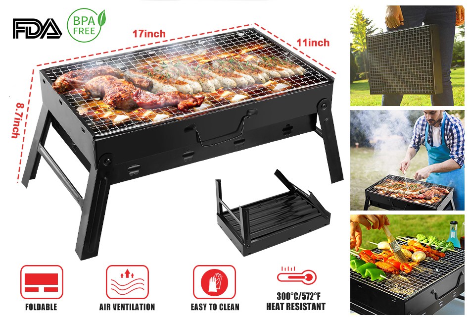 iMounTEK Portable BBQ Grill Foldable Charcoal Grill Lightweight Smoker Grill for Camping Picnics Garden Grilling (Type1)