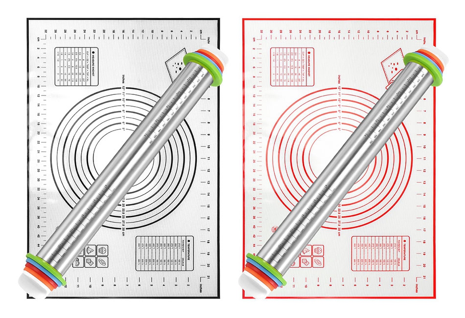 iMounTEK Rolling Pin and Silicone Baking Pastry Mat Set, Stainless Steel  Rolling Pins Dough Roller, Rolling Pins with Adjustable Thickness Rings,  for