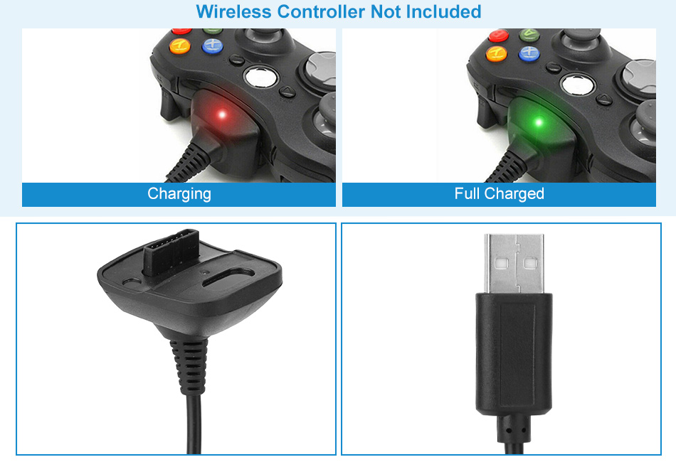 Wireless USB Charging Cable Game Controller Charger Cord Fits For Xbox