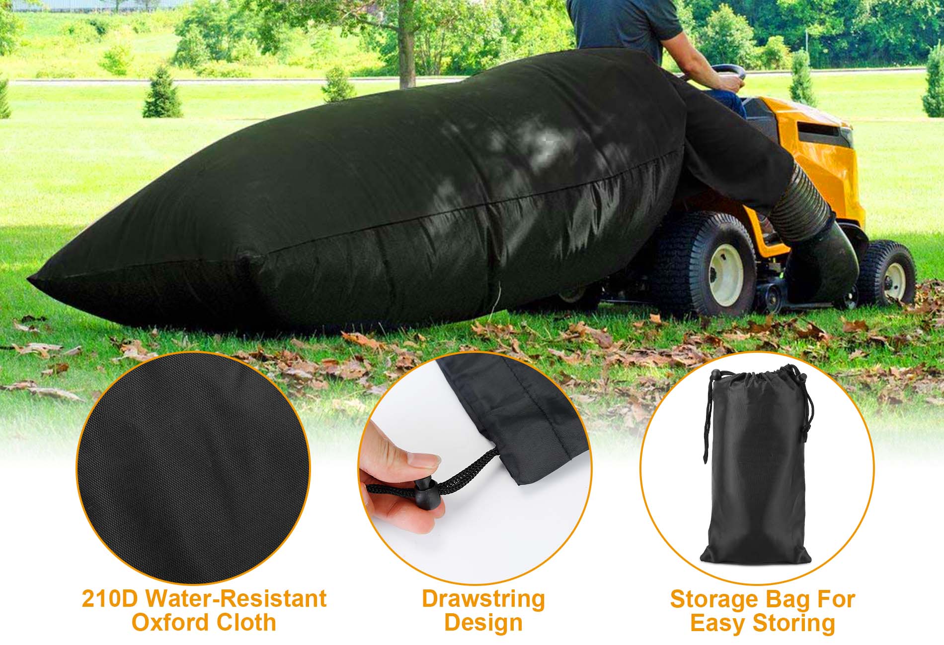 210D Lawn Tractor Leaf Bag Riding Mower Grass Sweeper Rubbish Bag 54