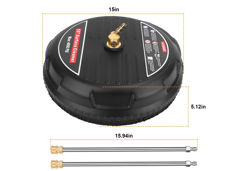 IMounTEK 15” Surface Cleaner Attachment For Pressure Washer – 3600PSI, With 2 Extension Wands