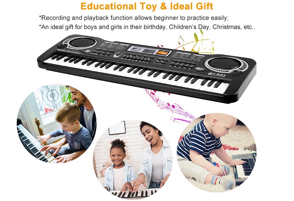 Ashthorpe 61-Key Digital Keyboard Piano Beginner Set With Headphones, Mic & Note Stickers