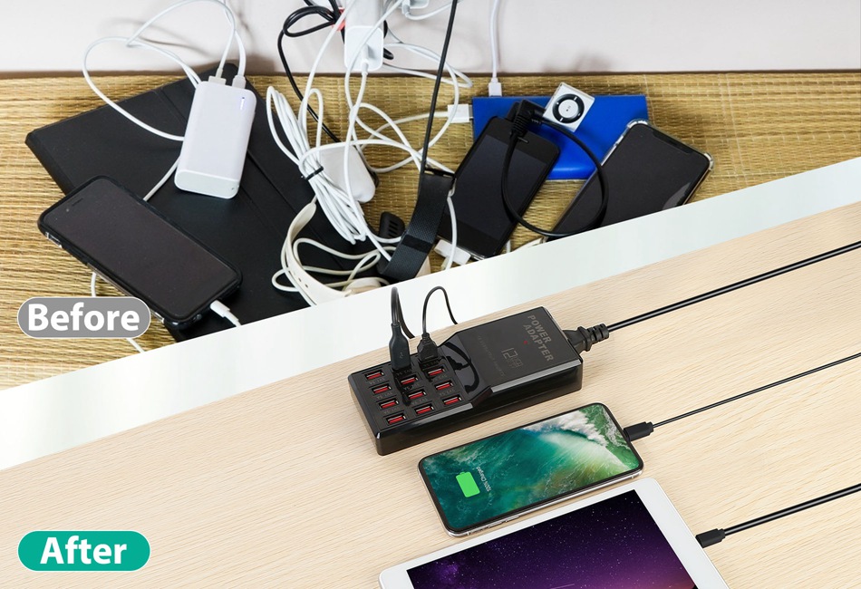 AUBEST Stazione Di Ricarica USB Multiporta 12 Porte Presa Di Corrente Adattatore HUB Dock For Caricatore Da Muro Veloce For Telefono - Foto 8