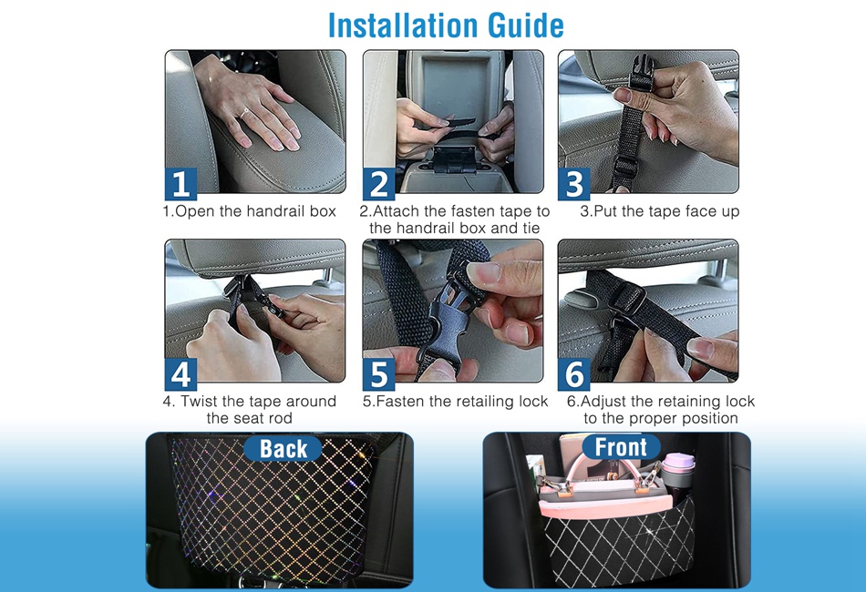 Car Handbag Purse Holder for Front Seat Storage Net Bag Pocket Bling  Rhinestones