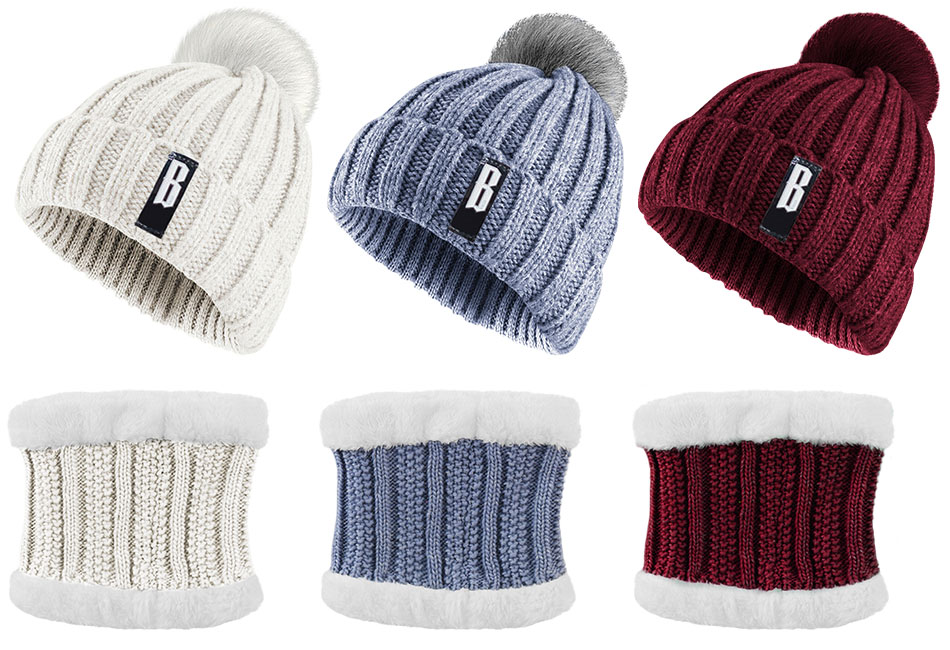 Winter Beanie Hat Scarf Set Women Warm Knitting Skull Cap
