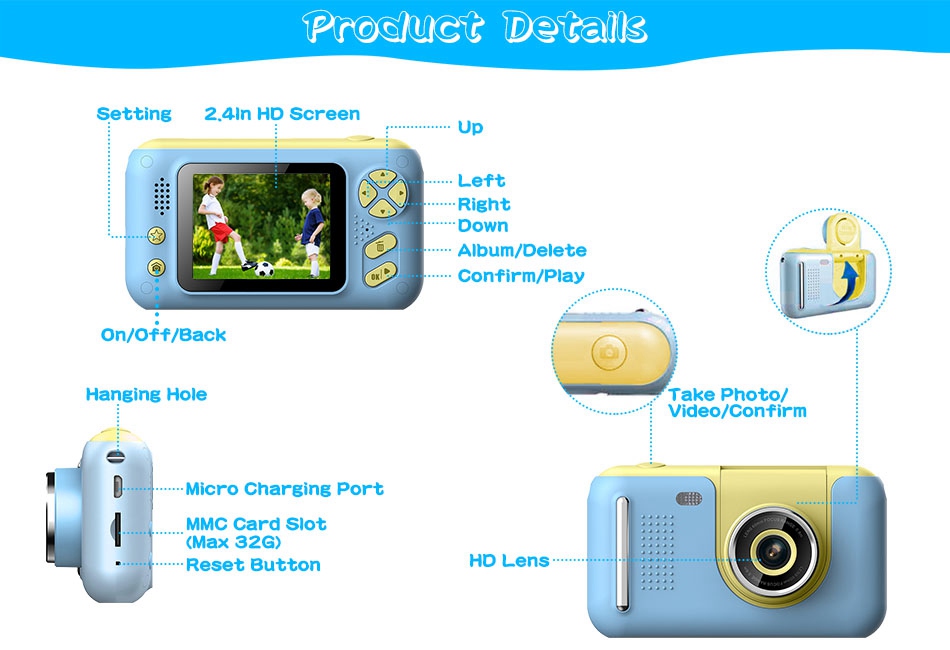Kids Digital Camera with Flip Lens Children Video Camcorder Kids