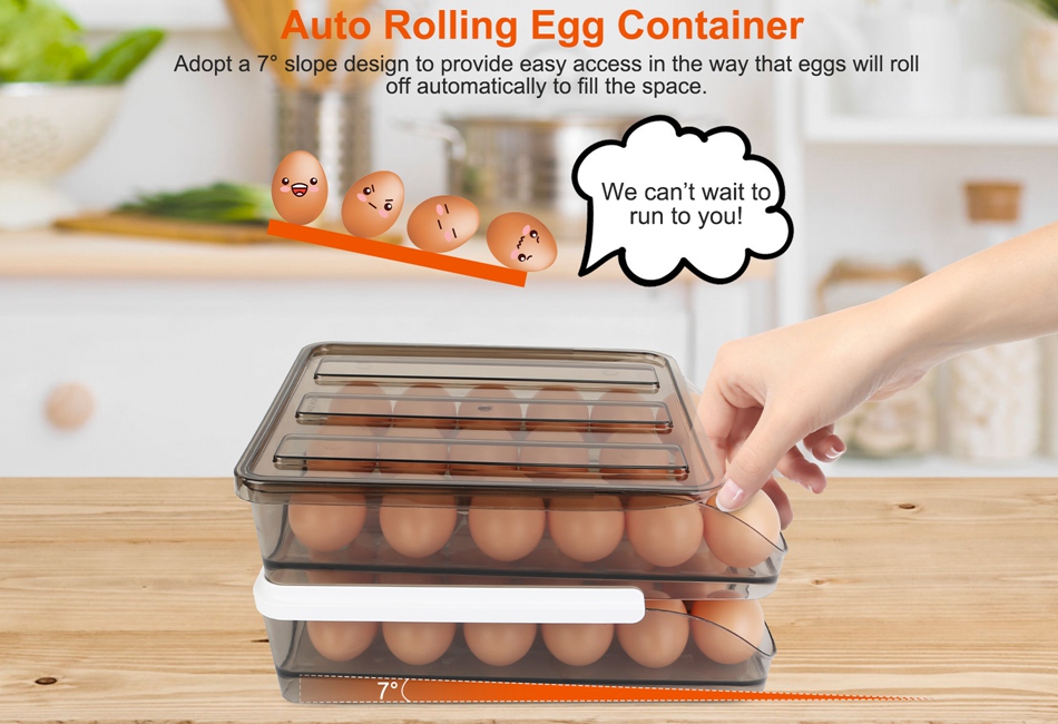 2-Layer Automatic Rolling Egg Holder Storage Box for Fridge