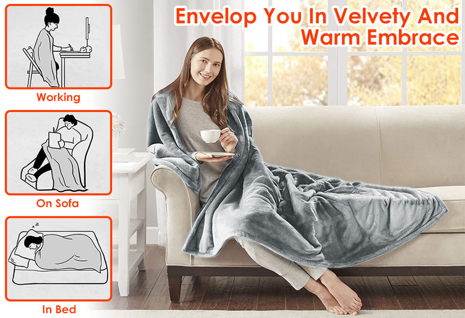 Heated Blanket Electric Soft Flannel Throw Blanket 10 Heating