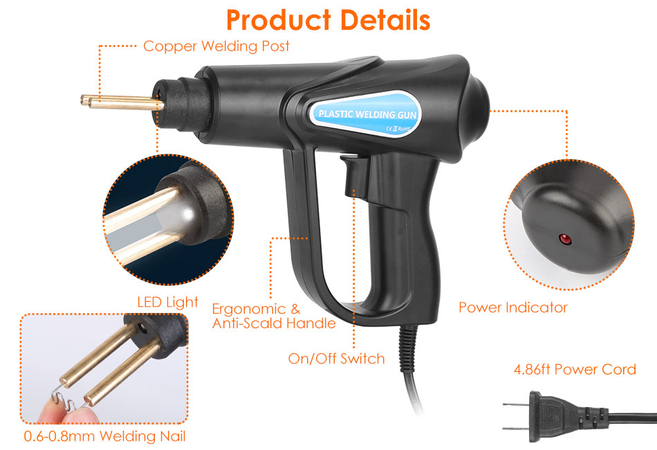 200W Plastic Welder Bumper Repair Kit With 1200 Staples & Soldering Gun (110V US Plug)