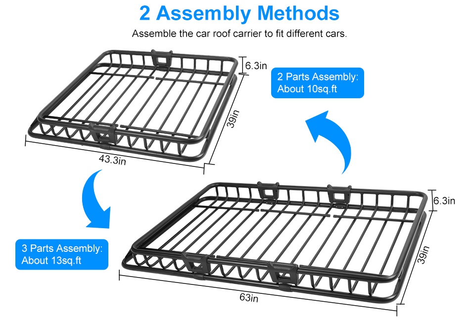 63x39x6.3in Universal Roof Rack Cargo Carrier Car Top Luggage