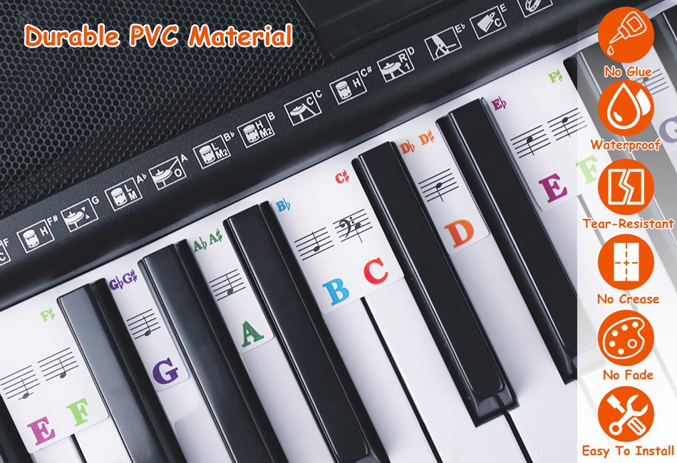 61/88-Key Removable Piano Keyboard Note Stickers Labels PVC Piano