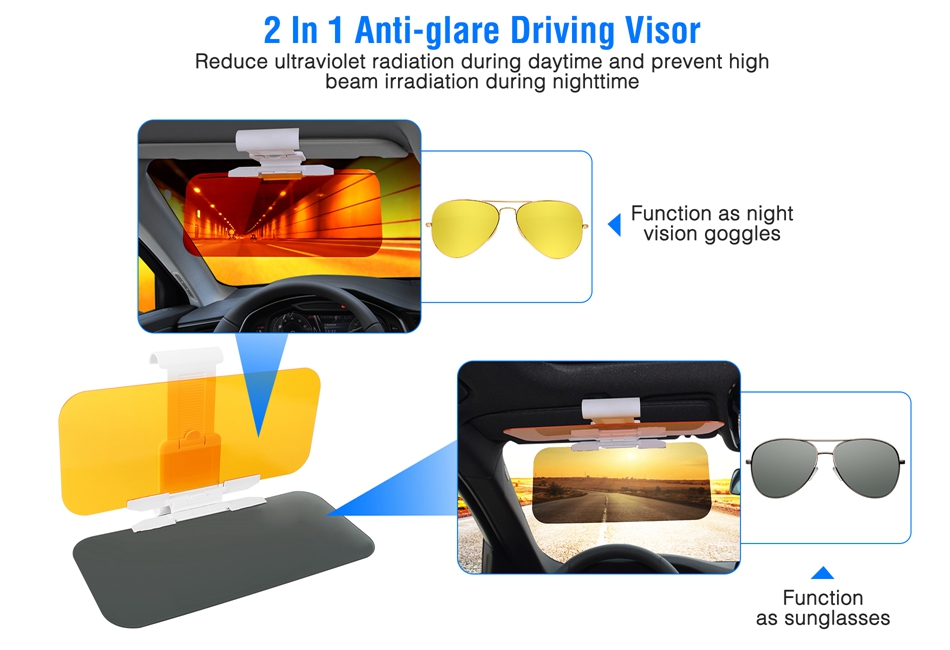 Universal UV400 Polarized Sun Visor Extender - Adjustable Clip On Anti-Glare Car Visor Protection