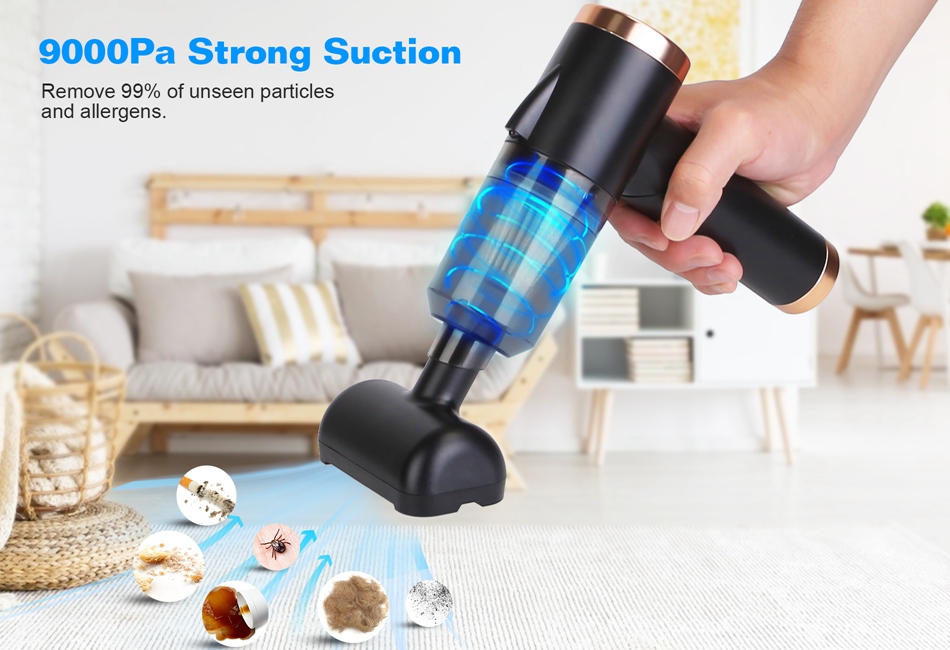 Handheld Mini Car Vacuum Cleaner, 9000Pa Vacuum Cleaner And Air Duster, 120W High Power Hand Held Vacuum Led Light Multi Nozzles Car Home Office Pet V01pro