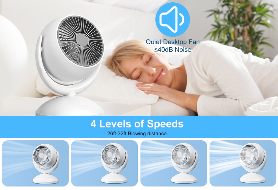 4 Speeds Desk Air Circulator Fan Quiet Electric Table