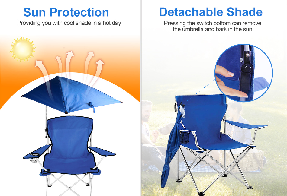 Detachable canopy for top beach chair