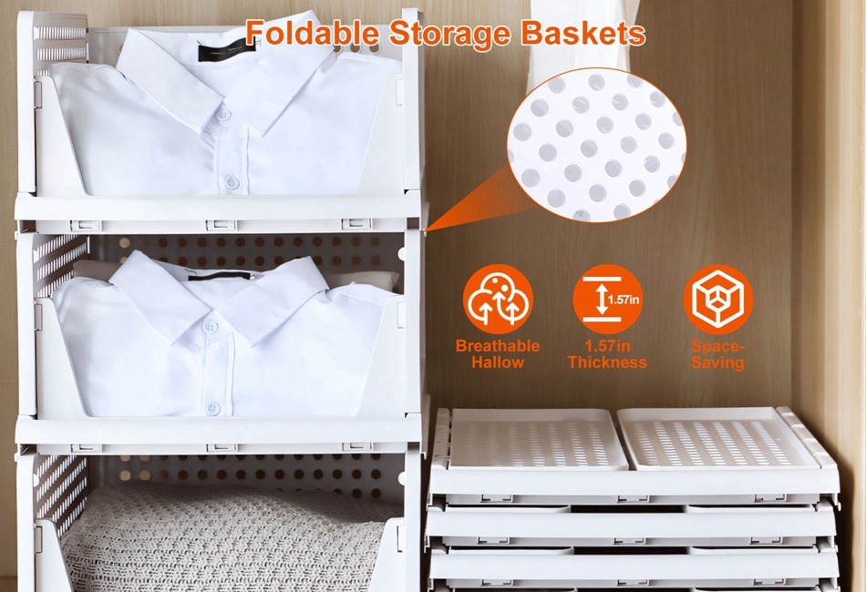 Cupboard Storage Organiser 4 Pack Stack-able Plastic Storage Basket ...