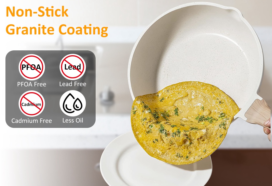5 Pcs Kitchen Cookware Sets Granite Cookware Nonstick Cooking Set w/ Frying Pans