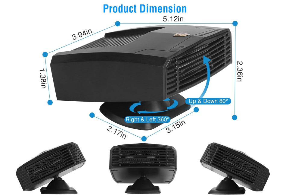 2-in-1 12V Car Heater & Cooling Fan - 150W Electric Defogger/Defroster With 180° Rotation, Cigarette Lighter Plug