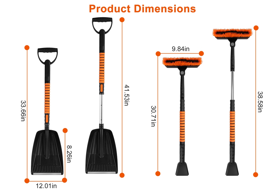 iMounTEK 3 in 1 Windshield Ice Scraper Extendable Car Snow Removal Tool Telescoping Car Broom Snow Shovel Automobile Frost Removal, Orange