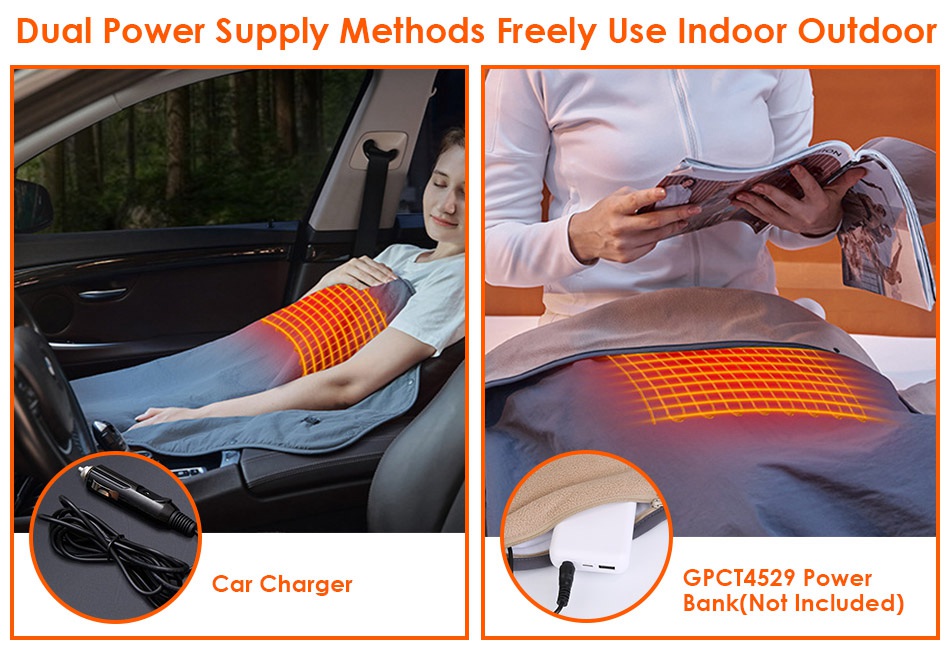 cigarette lighter electric blanket heated Riakrum 12v Heated Car Blanket 58" x 43", 3 Heating Level Heated Blanket Portable Throw Car 12V Fleece Electric Heated