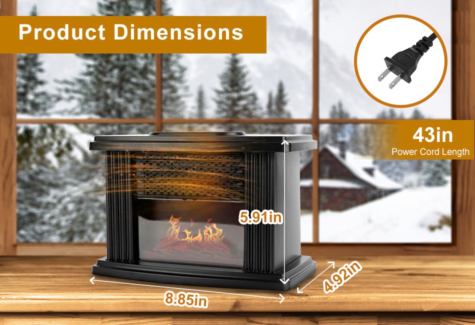 Realistic Fire Flame Light Electric Fireplace Heat for Living Room