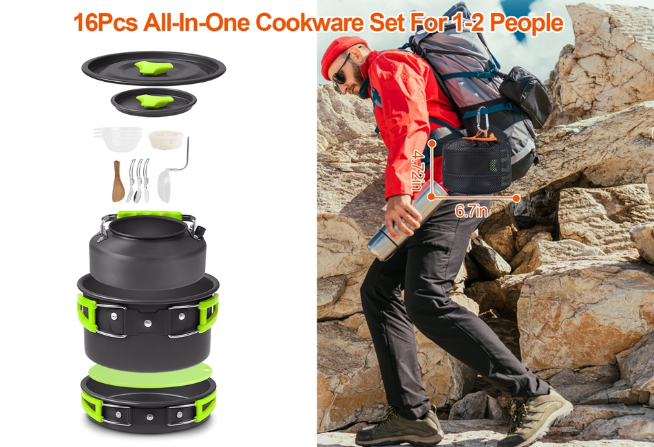 16PCS Cookware Set Pot Pan Cooking Equipment for Outdoor Camping