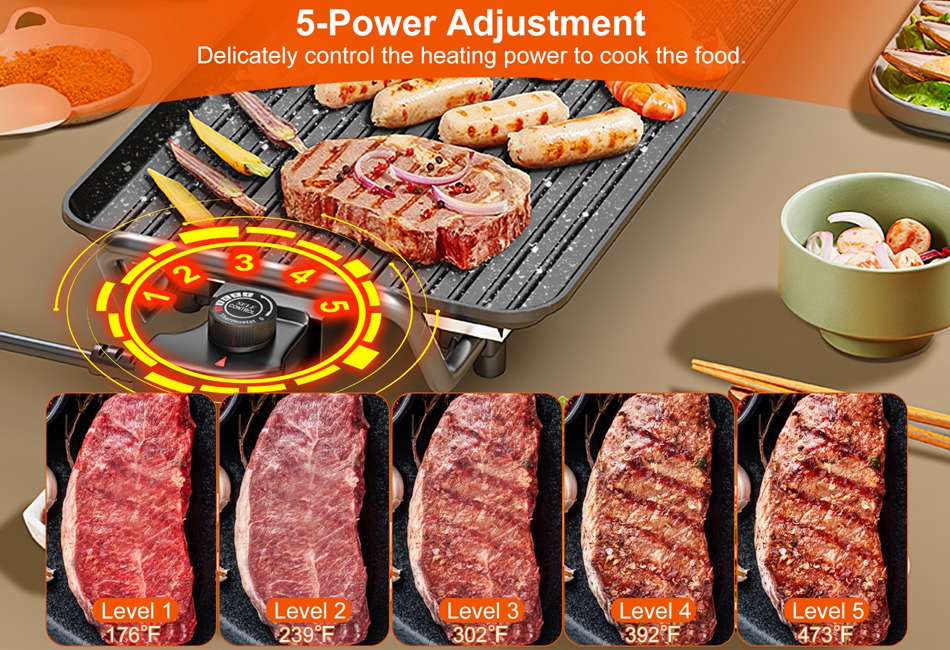 1500W 1400W Electric BBQ Grill Griddle Indoor Barbecue Non-Stick Cooking Surface