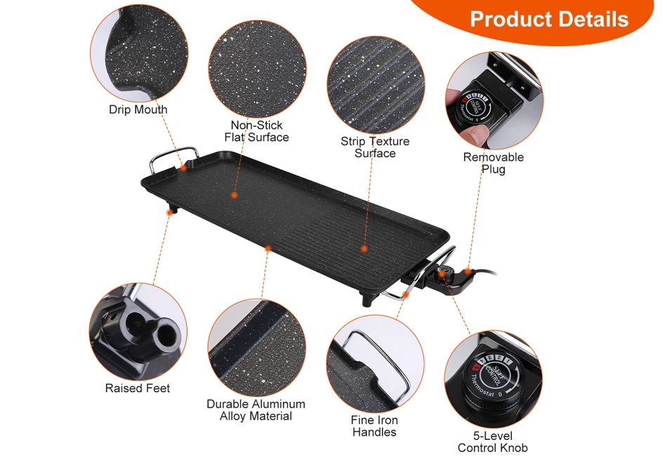 1500W 1400W Electric BBQ Grill Griddle Indoor Barbecue Non-Stick Cooking Surface
