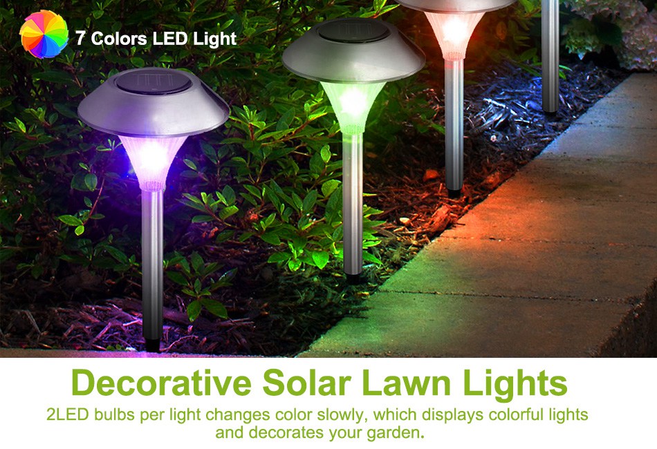 Solar LED Light Outdoor Power Lawn Lights Lamp Stainless Steel Color