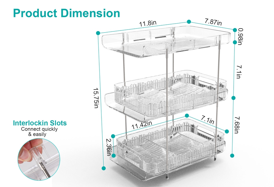 Clear Rack 2Packs Clear Rack Shelf Bathroom Rack Pull-Out Pantry Storage w ...