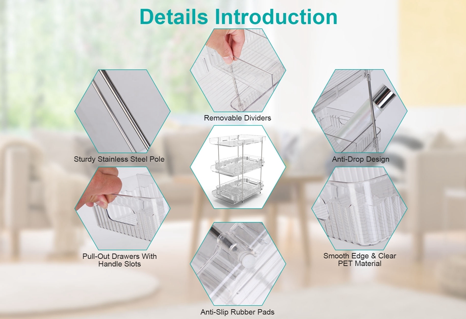 Clear Rack 2Packs Clear Rack Shelf Bathroom Rack Pull-Out Pantry Storage w ...