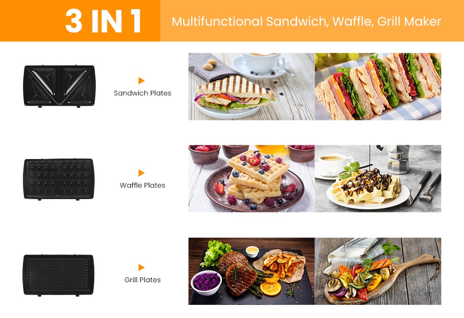 Electric Sandwich Maker for Cooking Breakfast Panini Press Grill Non-Stick Plate