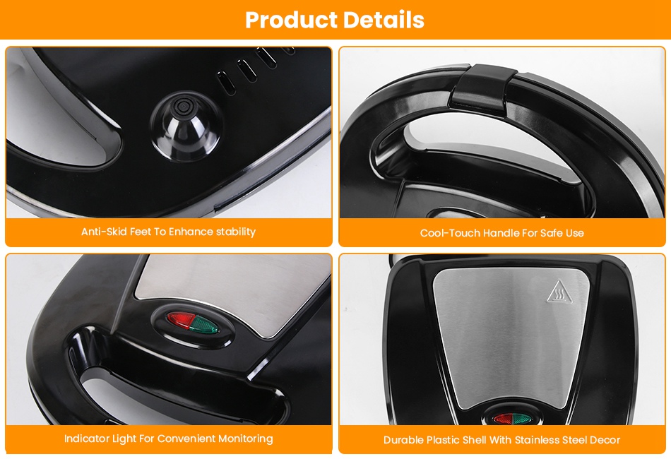Electric Sandwich Maker for Cooking Breakfast Panini Press Grill Non-Stick Plate