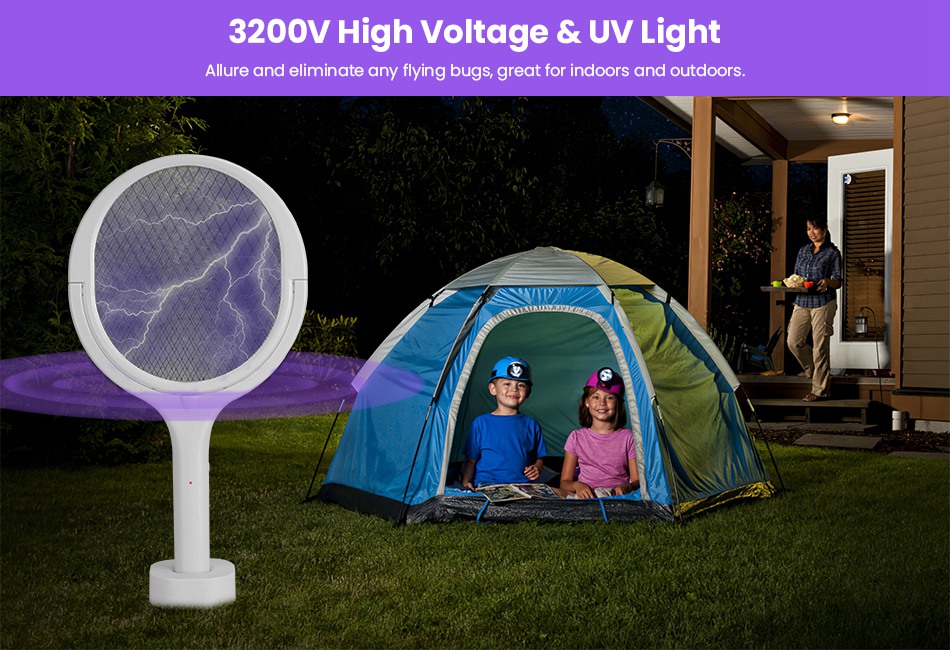 thumbnail image 2 of Electric Fly Swatter Bug Zapper Racket, 3500V Mosquito Killer With USB Rechargeable Flies Killer Pest Control Mosquito Zapper And Insect Catcher Racket For Indoor Home Backyard Patio Outdoor Camping 2 of 13