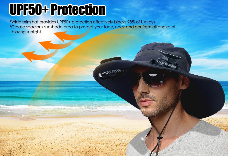 UPF50+ Wide Brim Sun Hat Cowboy Style with Chin Strap for Fishing Hiking Unisex Roll-Up Brim Sun Hat, UPF 50+ Wide Brim Mesh Hat with  main image 4